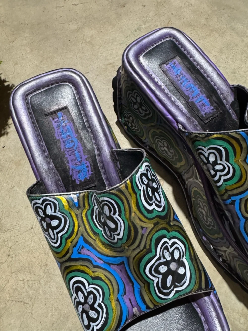 Vintage Y2K Groovy Platform Slides Size 8.5‎ Hippie 70s Rainbow Floral Chunky